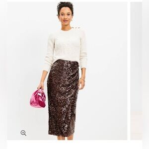 Ann Taylor Loft Petite Sequin Wrap Midi Skirt - 4P